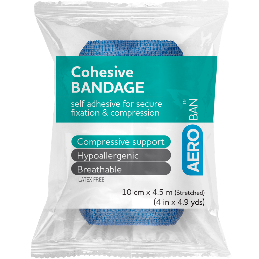 AEROBAN Blue Cohesive Bandage 10cm x 4.5M Wrap/12 Image