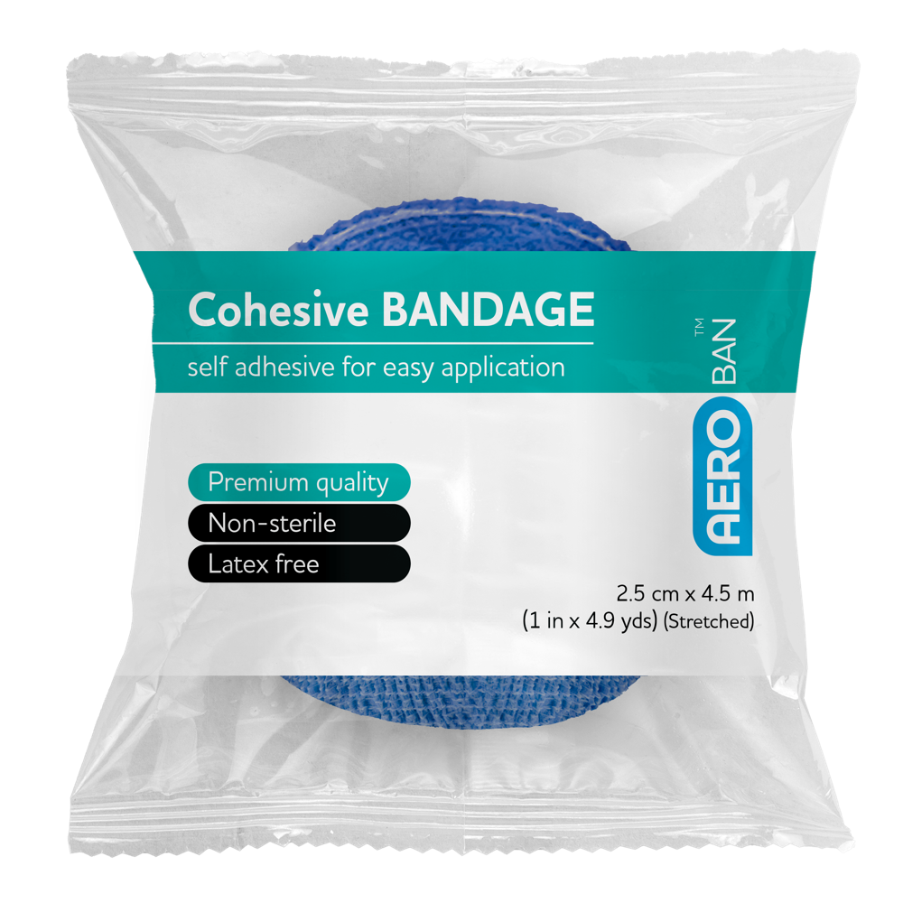 AEROBAN Blue Cohesive Bandage 2.5cm x 4.5M Wrap/12 Image