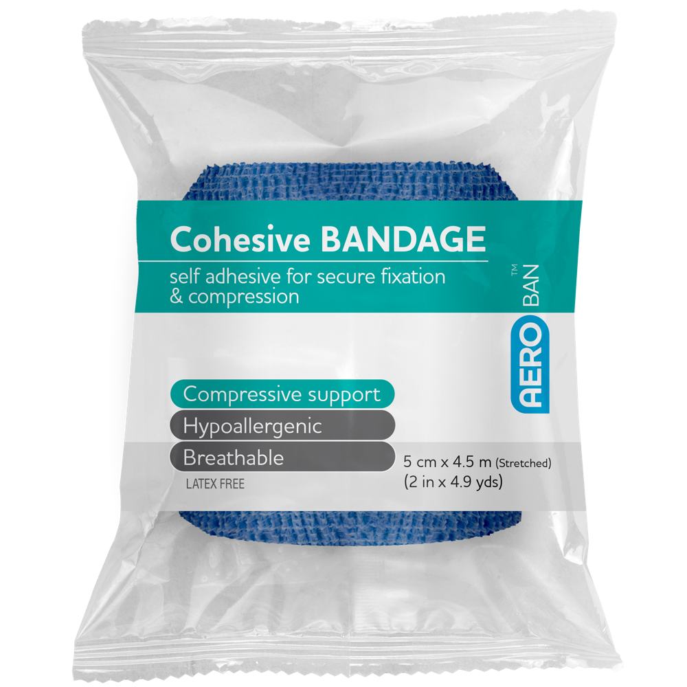 AEROBAN Blue Cohesive Bandage 5.0cm x 4.5M Wrap/12 Image