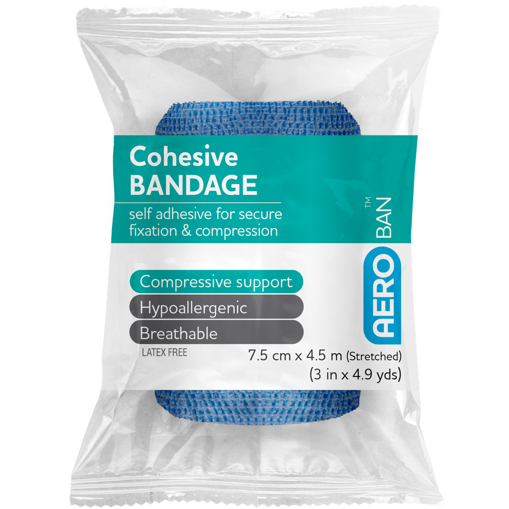 AEROBAN Blue Cohesive Bandage 7.5cm x 4.5M Wrap/12 Image