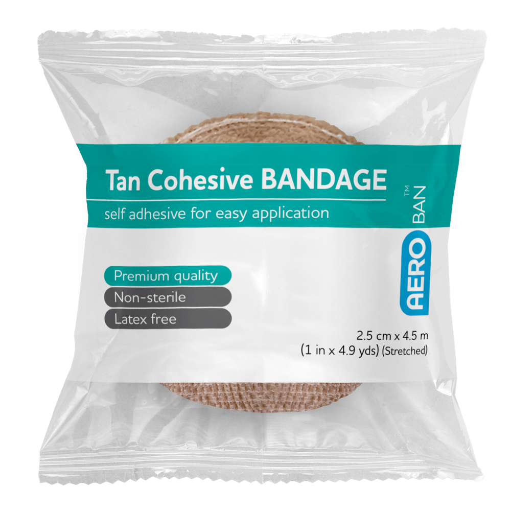 AEROBAN Tan Cohesive Bandage 2.5cm x 4.5M Wrap/12 Image