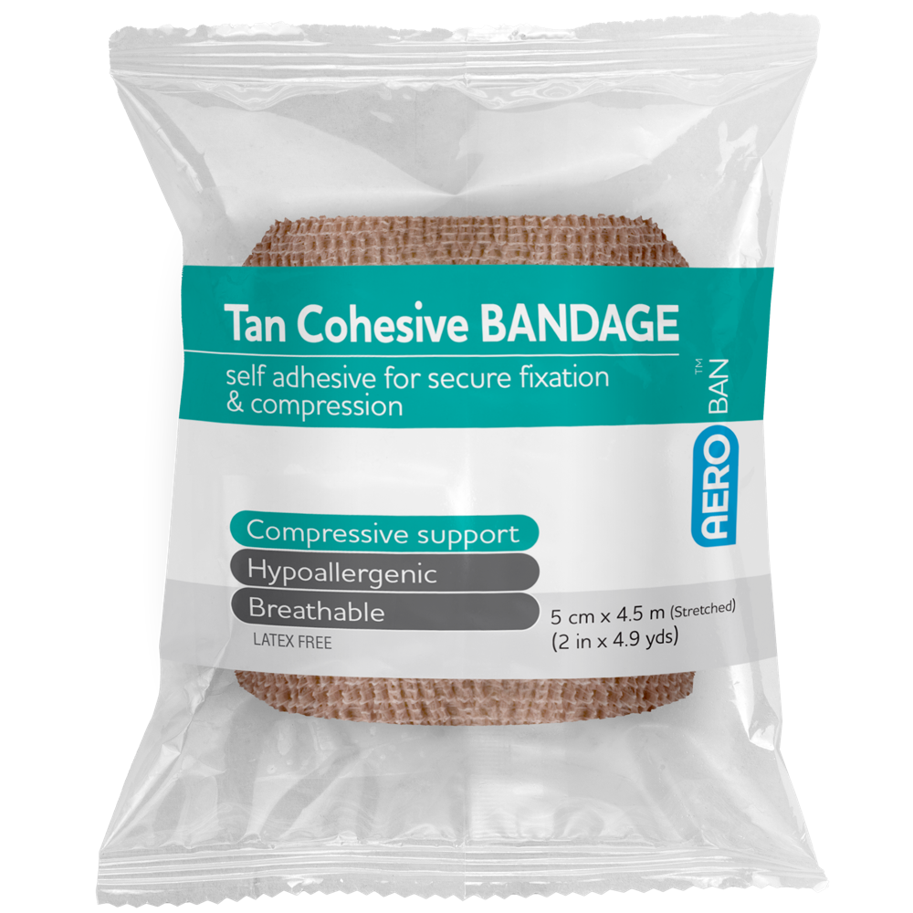 AEROBAN Tan Cohesive Bandage 5.0cm x 4.5M Wrap/12 Image