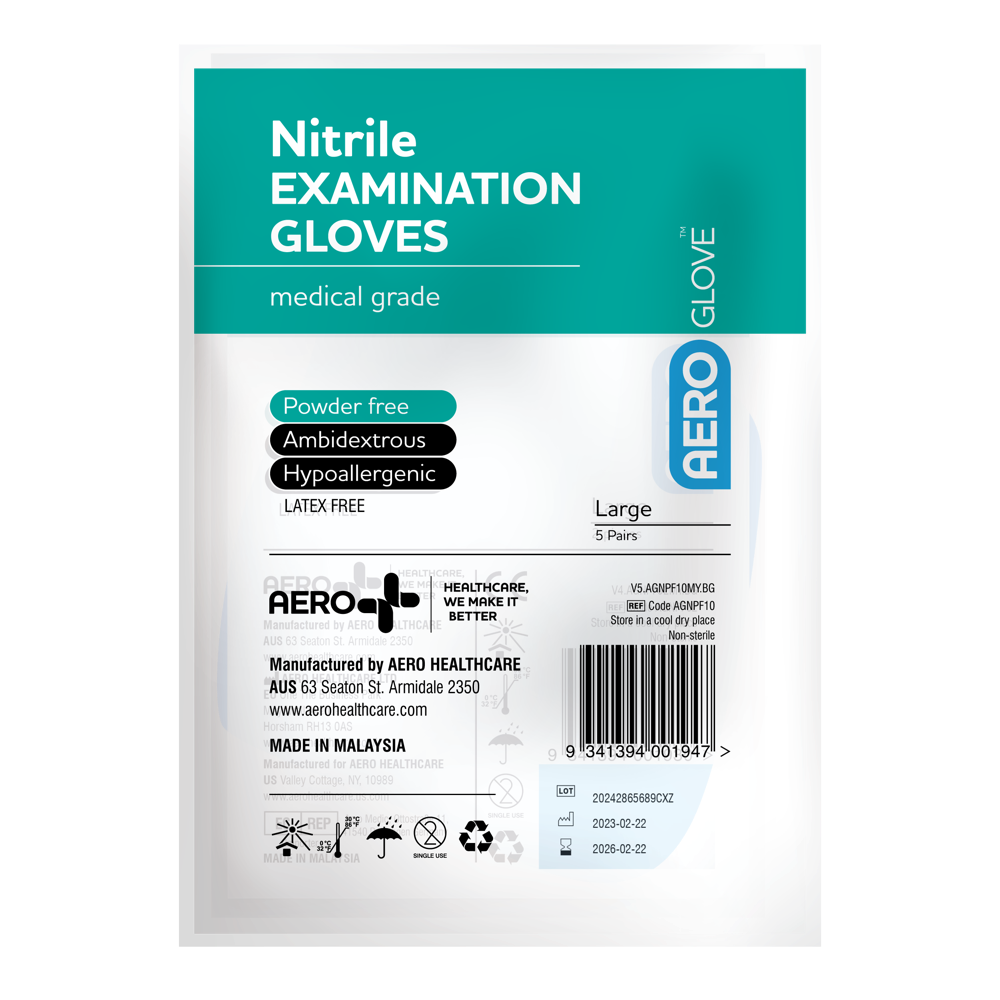 AEROGLOVE Large Nitrile Powder-Free Gloves Bag/10 Image