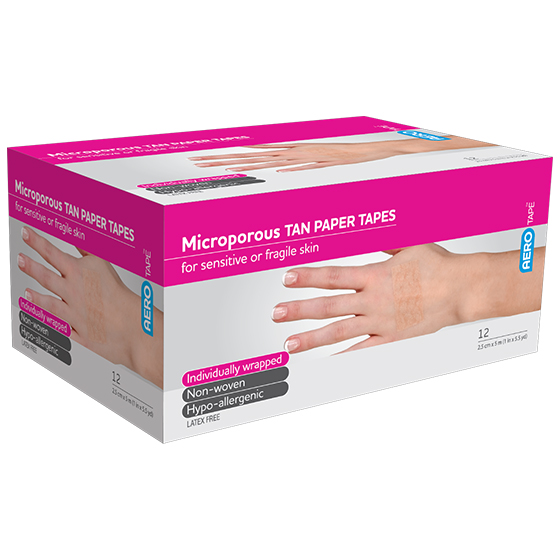 AEROTAPE Tan Microporous Paper Tape 2.5cm x 5M Box/12 Image