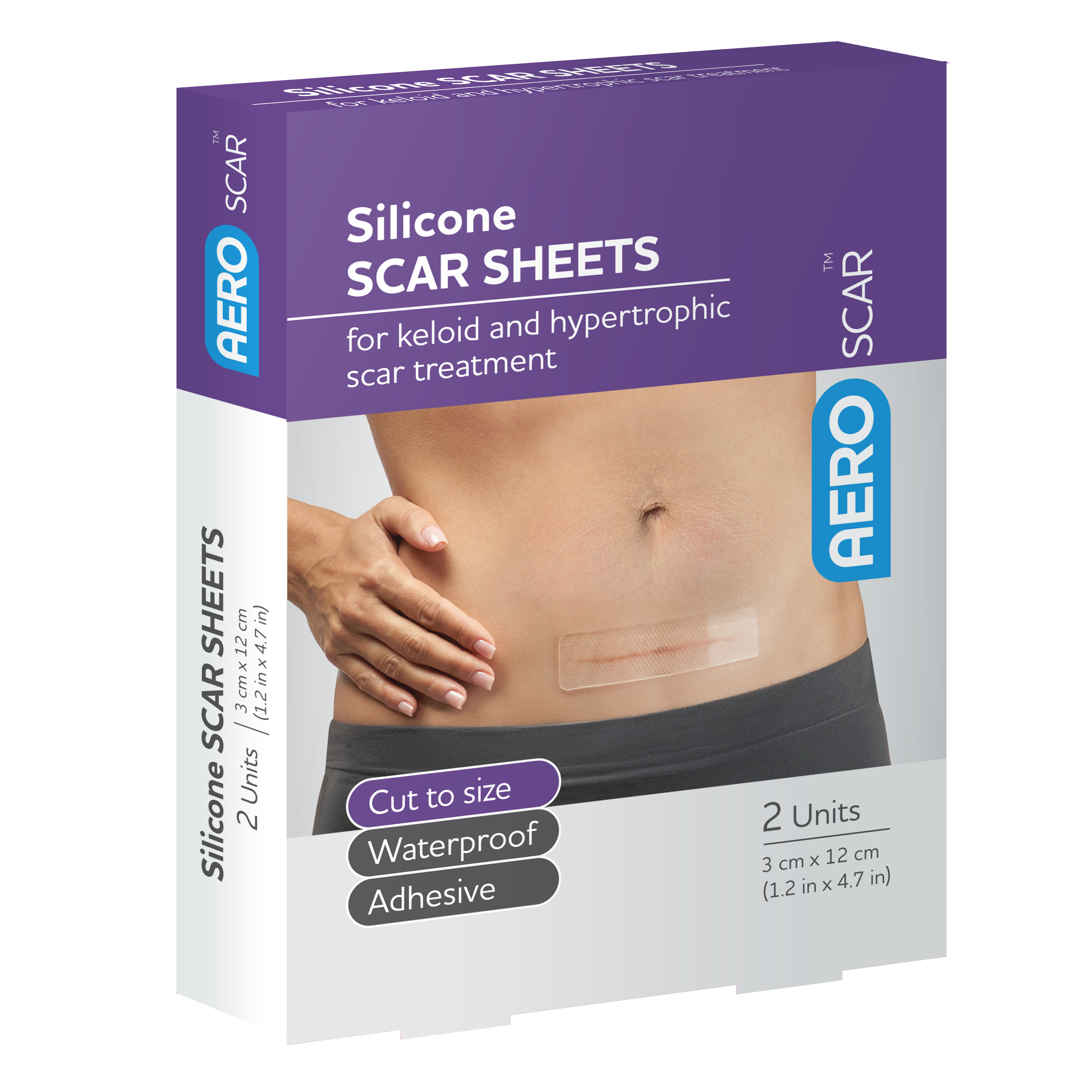 AeroScar Silicone Scar Sheets 3 cm x 12 cm Box/2 Image