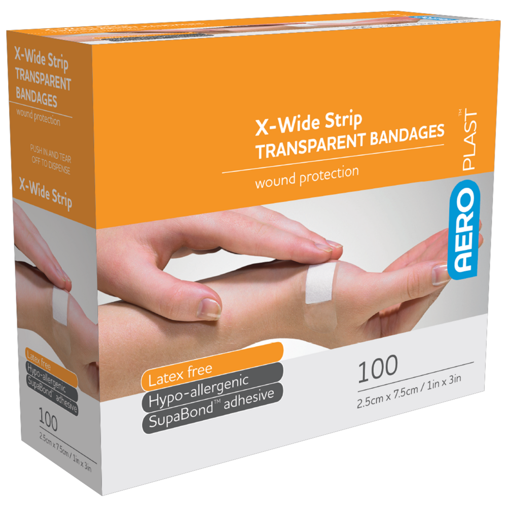 AEROPLAST Transparent X-Wide Strip 7.5 x 2.5cm Box/100 Image