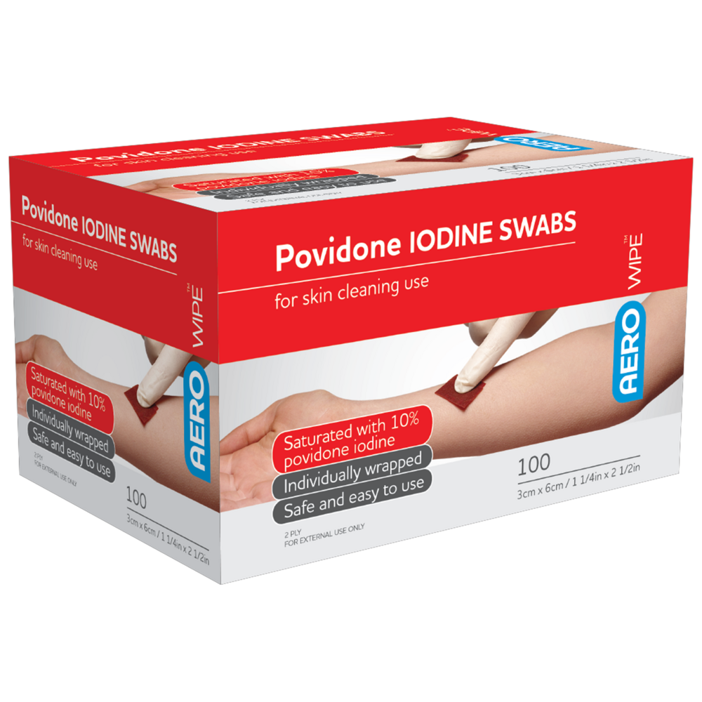 AEROWIPE 10% Povidone Iodine Swabs 60 x 33mm Box/100 Image