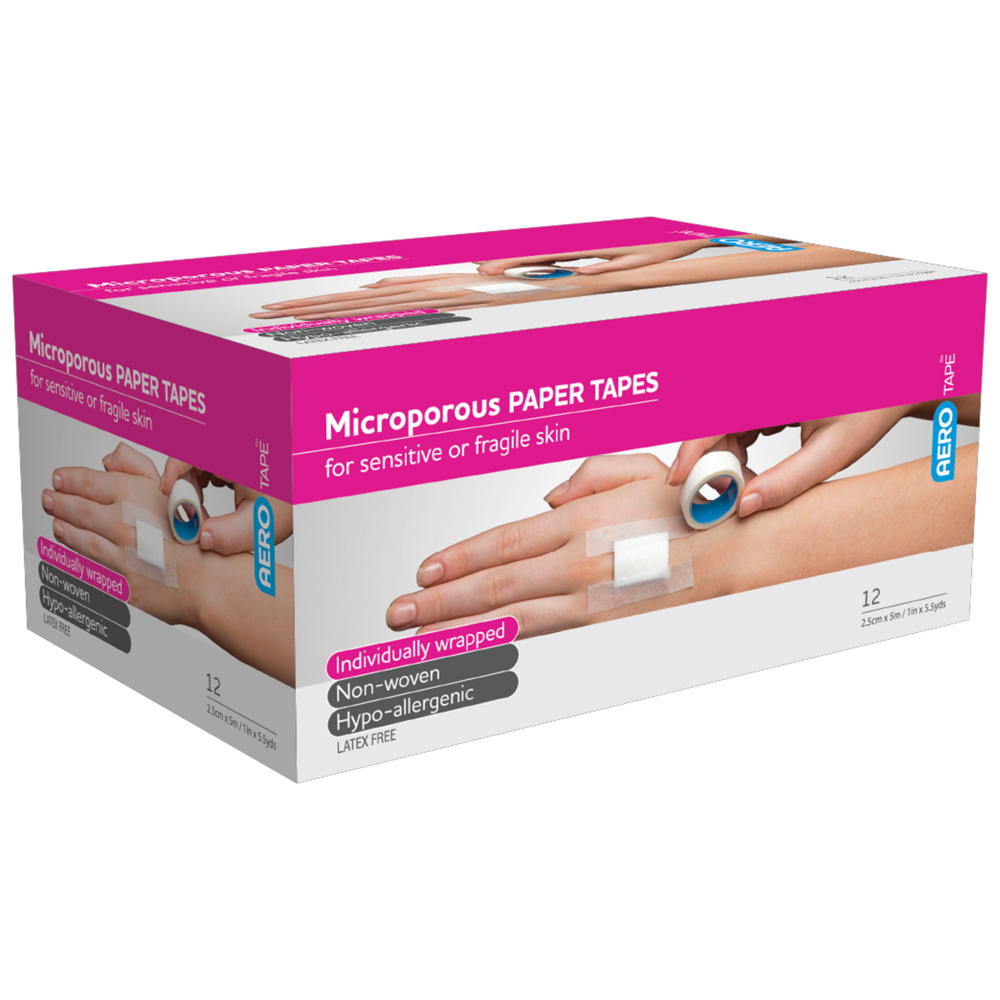 AEROTAPE White Microporous Paper Tape 2.5cm x 5M Box/12 Image