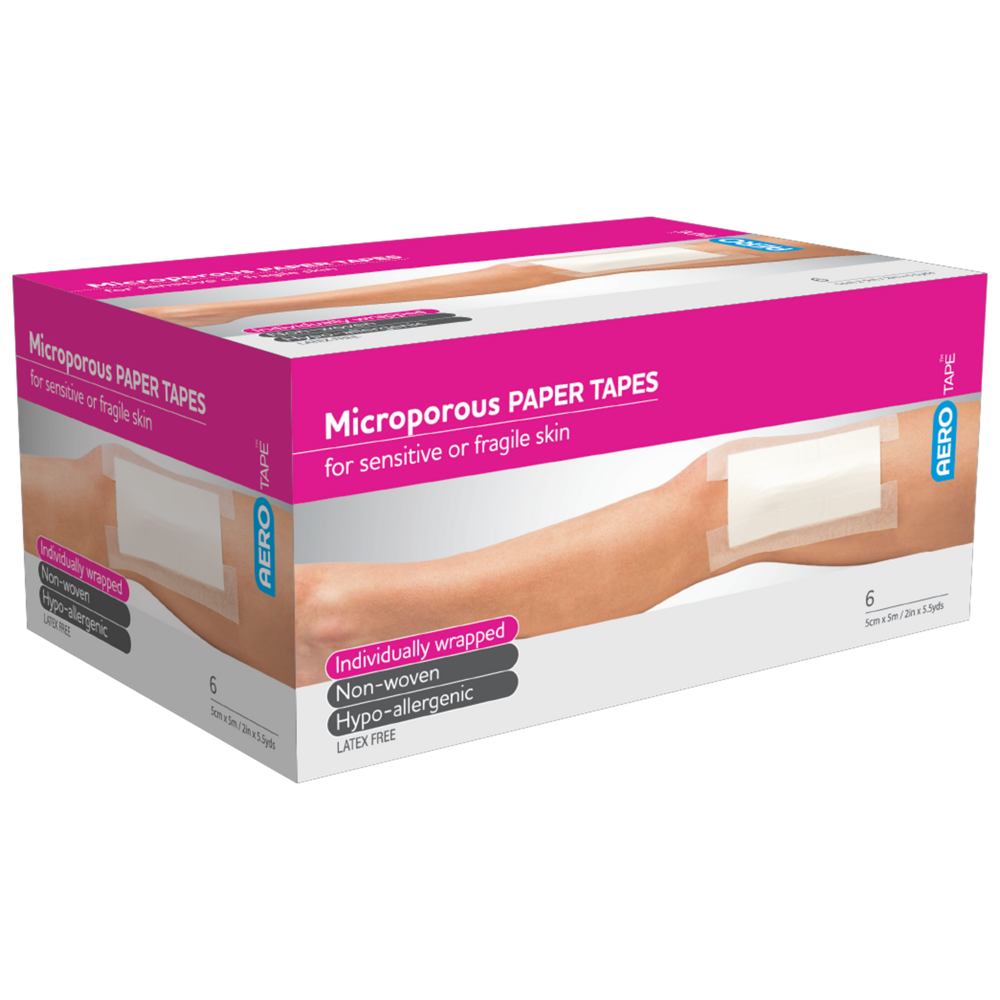 AEROTAPE White Microporous Paper Tape 5cm x 5M Box/6 Image