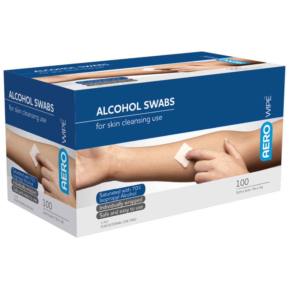 AEROWIPE 70% Isopropyl Alcohol Swab 3 x 3cm Box/100 Image