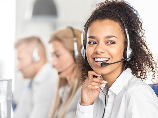 Contact center girl with headphones