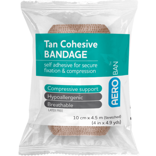 AEROBAN Tan Cohesive Bandage 4in x 4.9yds Wrap/12 <span class = "aero_product_number"> #ABCT100</span>