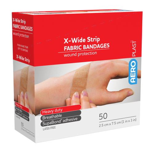 AeroPlastโข Fabric X-Wide Strip Bandages 1in x 3in 50/box