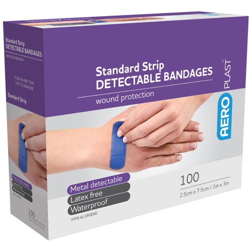 AeroPlastโข Detectable Blue Adhesive Bandage (25pk) Wrap/12