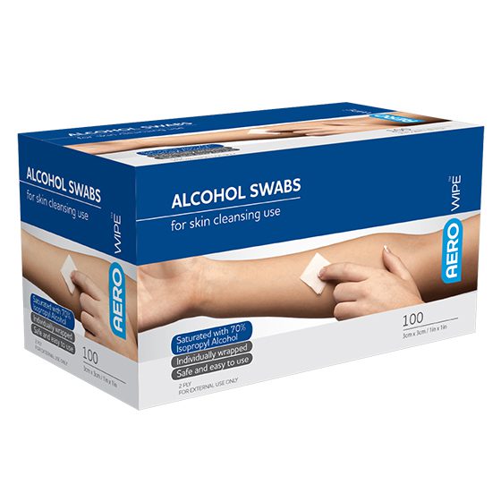 AEROWIPE 70% Isopropyl Alcohol Swab 3 x 3cm Box/100 (GST FREE)>