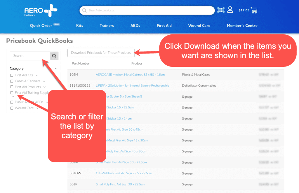 Pricebook-filter