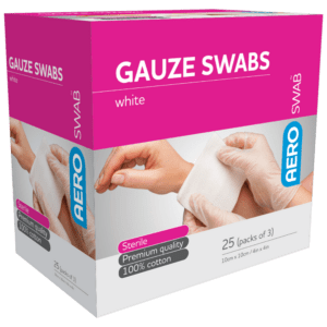 AEROSWAB Sterile White Gauze Swab 10 x 10cm (Packs of 3) Box/25