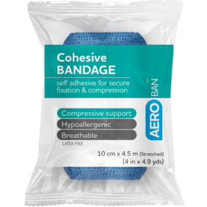 AEROBAN Blue Cohesive Bandage 10cm x 4.5M Wrap/12