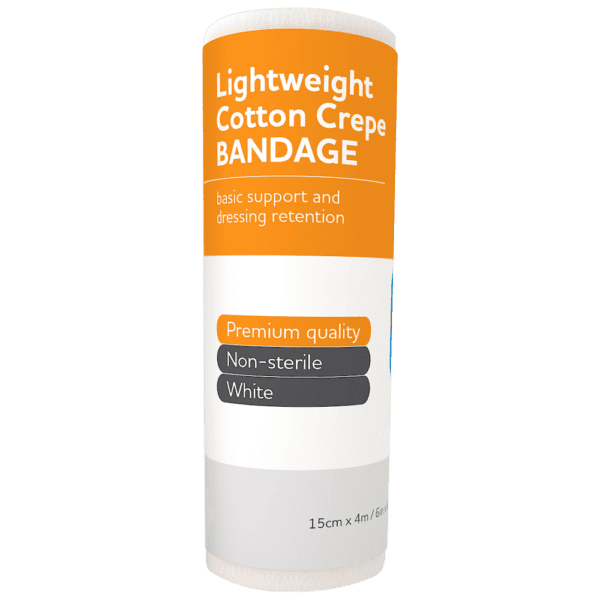 AEROCREPE Light Cotton Crepe Bandage 15cm x 4M Wrap/12 - Customers also search for: Livingstone CRBW100LL Livingstone Crepe Bandage,Medium Weight,10cm x 4 metres,Wrinkled,100 Percent Cotton,Loose Roll Only,Livingstone CRBW100L Livingstone Crepe Bandage,12 per pack,MEDICREPE ACL004 MEDICREPE Cotton Crepe Bandage  Unstretched,MEDICREPE ACS004 MEDICREPE Cotton Crepe Bandage  Unstretched,MedStock MS10LCB MedStock LghtCrepeBand 10cmx1.6mx12,10104413 S+M Elastic Crepe Bandage Light