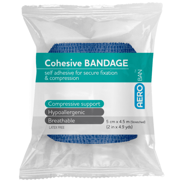 AEROBAN Blue Cohesive Bandage 5.0cm x 4.5M Wrap/12 - Customers also search for: CoWrap COB051 CoWrap Cohesive Bandage,E.Z. BAN ECB1581-BC E.Z. Ban Wrap Cohesive Elastic Bandage,2.5cm x 2 metres stretch to 4.5 metres,Blue,Each,E.Z. Ban ECB1581-B E.Z. Ban Wrap Cohesive Elastic Bandage,30 per Box,Trafalgar 21581B COBAN 25MMX2M COHESIVE BLUE,PP701 Ez Ban Cohesive Bandage White 2.5cmx4.5m Stretched